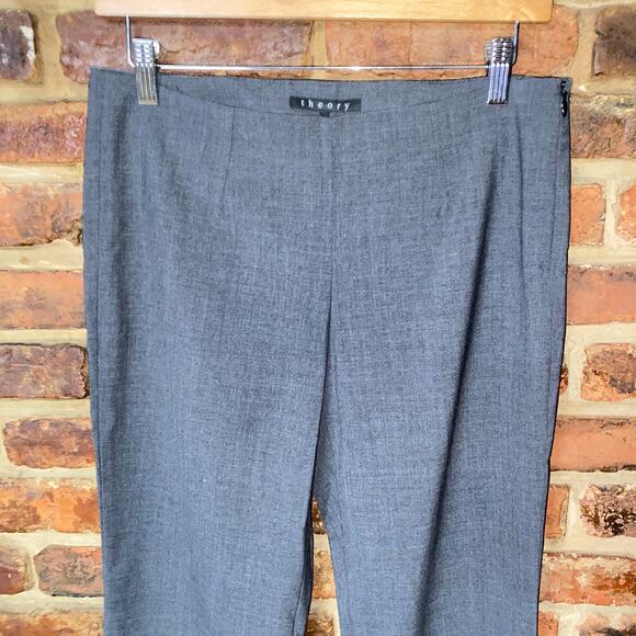 Theory Charcoal Gray Stretch Wool Side Zip Slim Fit Dress Pants Women's Size 4 - Picture 2 of 6